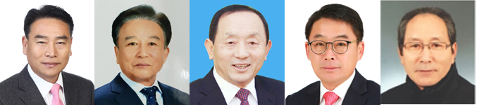 생극농협조합장 출마예상자 모습.사진 왼쪽부터 김기현, 오삼선, 조용호, 한창수, 황의경 씨.