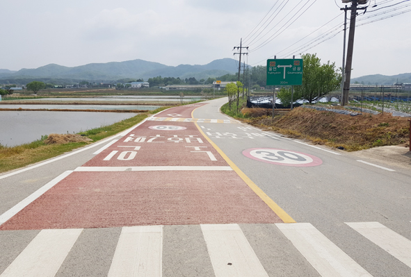 노인보호구역 개선사업을 완료한 삼성 대정2리 도로 모습.