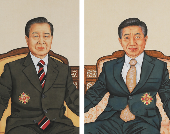청남대에서 전시할 김대중 대통령(사진 왼쪽), 노무현 대통령(사진 오른쪽) 초상화 모습.