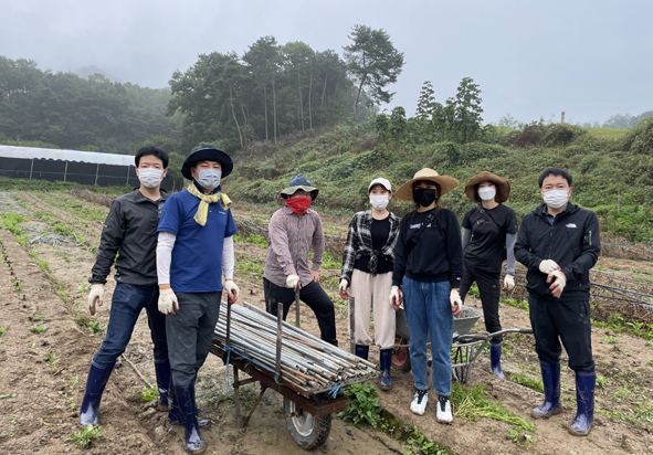 김기창 도의회 소방환경건설위원장과 관계자들이 생산적 일손봉사에 참여하고 있다.