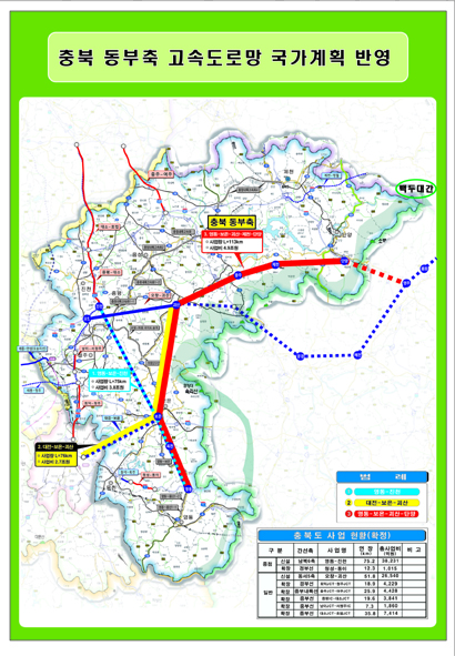 충북 동부축 고속도로망 계획도 모습.