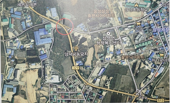 삼성 BR코리아 앞 삼거리 지형도 모습.
